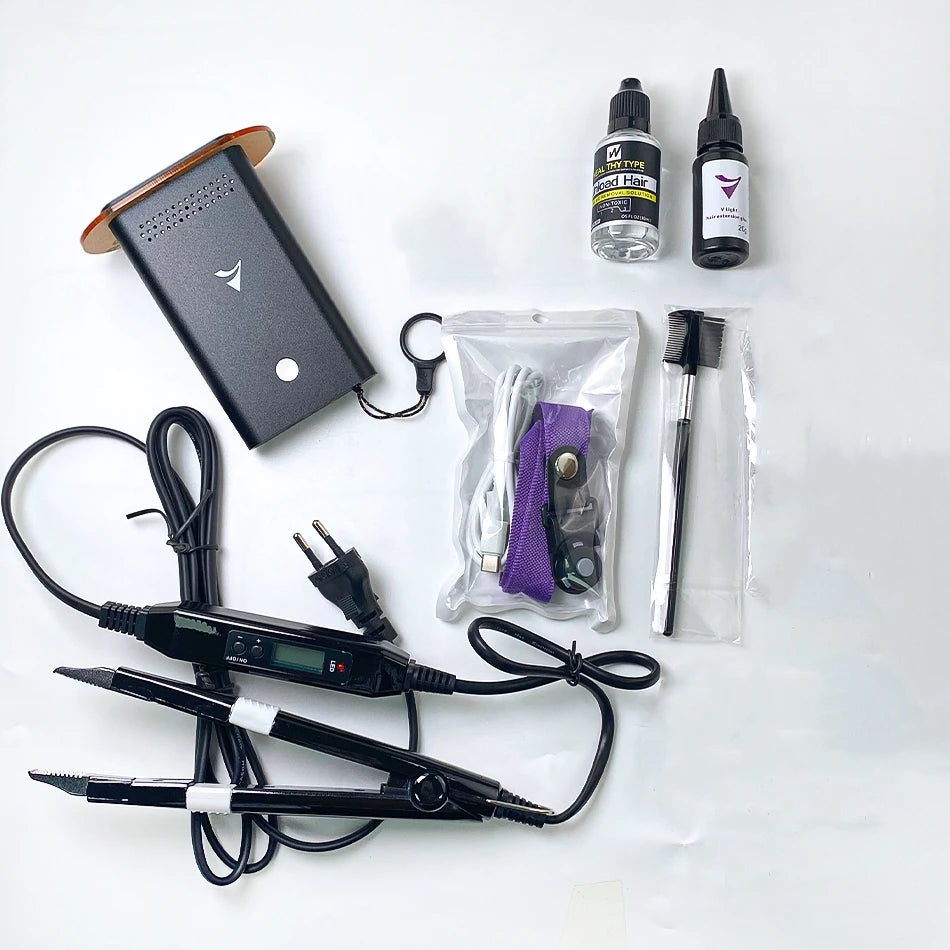 NEW V-Light Technology Professional Hair Extension Machine Full Set Black Hair Extension Tools Kit Set  for Human Hair Extension with V light Hair Glue Women Hair Care Supplies