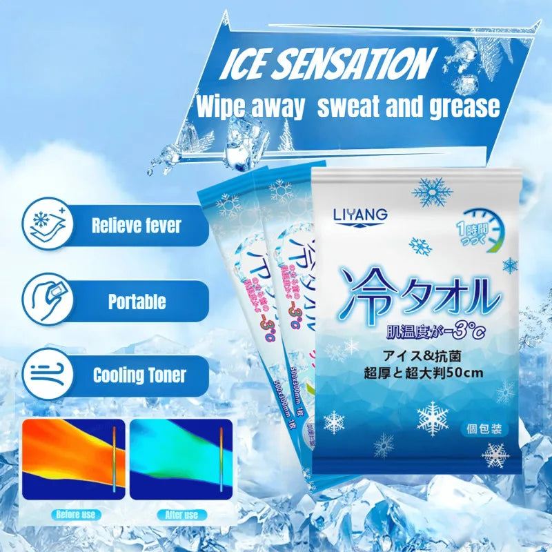 1/5/10/20/30/50 PCS Set Korean Extra Large Cooling Wet Towels Instant Ice Cold Refreshing Summer Portable Oversized Sweat Wipes for Adult Sports Cycling Running Outdoor Driving Hiking