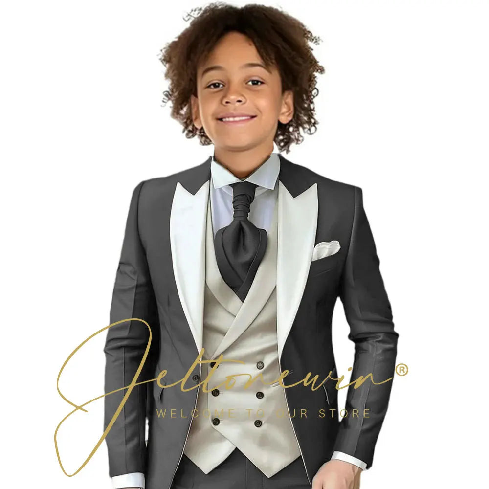 8 Colors  Children Boy's 2Y-14Y Formal Wedding Suit Kids Jacket Pants Ivory Vest Photography Suit Flower Boy Birthday Tuxedo Suit