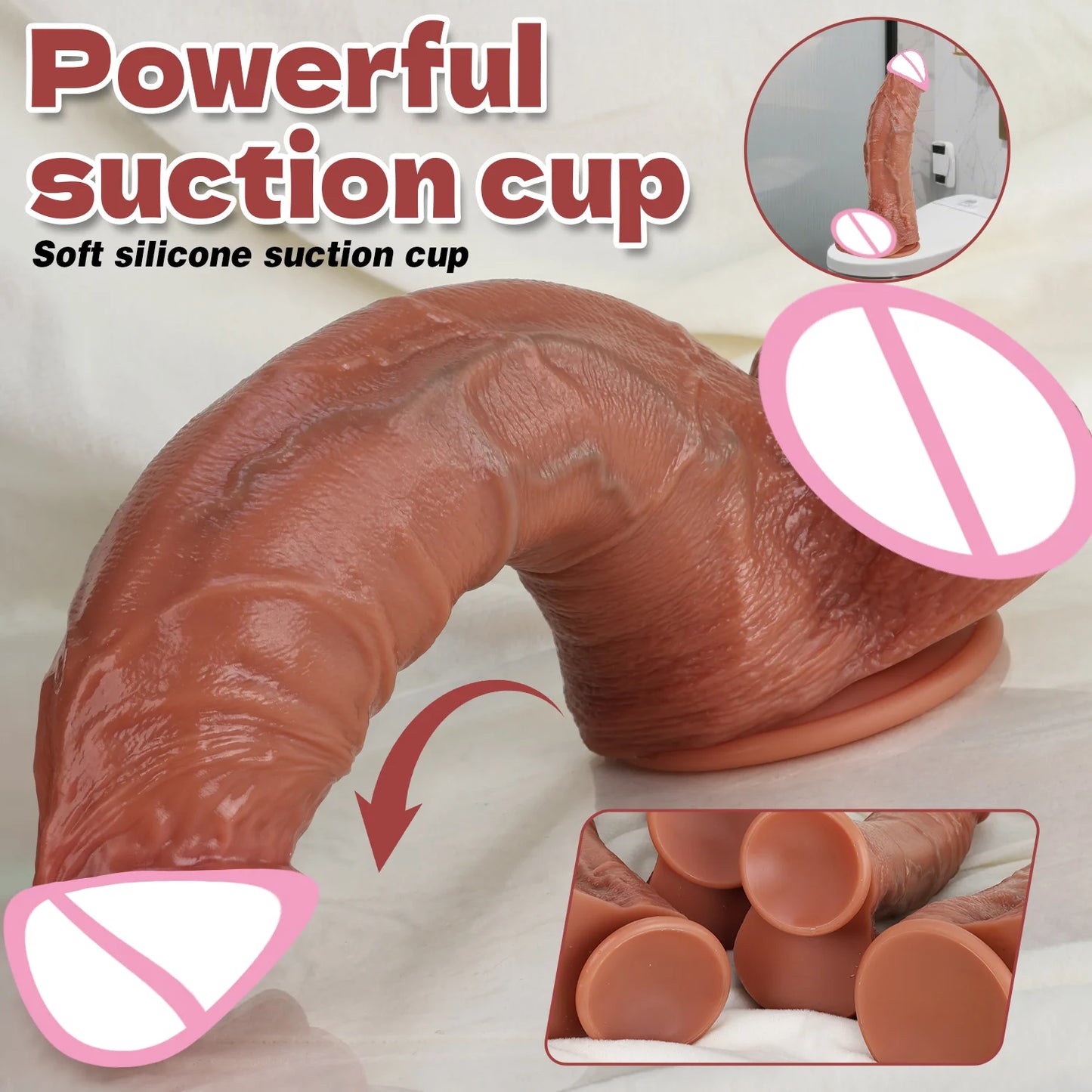 Realistic Skin Soft Thick Dildo Double Silicone Huge Penis Woman Man Anal Sex Toys Suction Cup Dick Big Glans Masturbators Cock