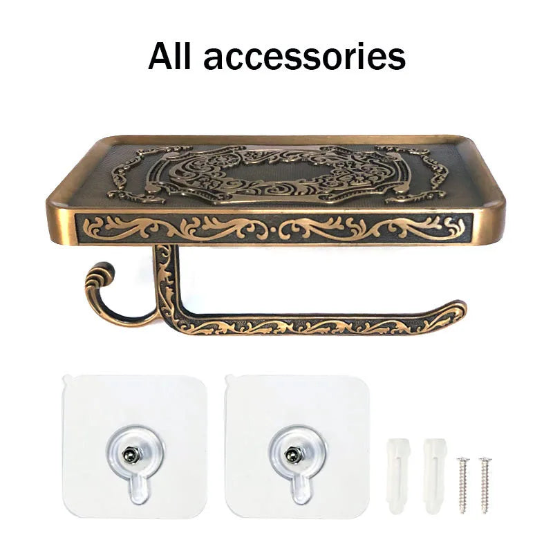 White Toilet Paper Holder Bathroom Multifunctional Storage Rack Punch-free Roll Paper Holder Antique Tissue Holder with Hook