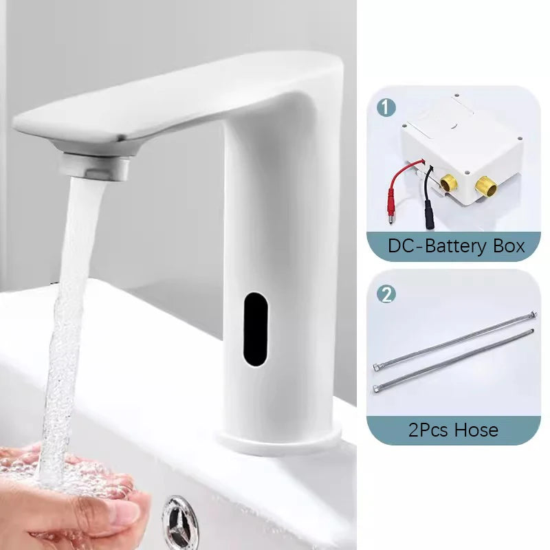 NEW 3 Colors Automatic Sensor Touchless Bathroom Faucet, Modern Basin Faucet for Sink 1 Hole, Waterfall Single Hole Bathroom Sink Faucet Home Bathroom Kitchen Washing Accessories