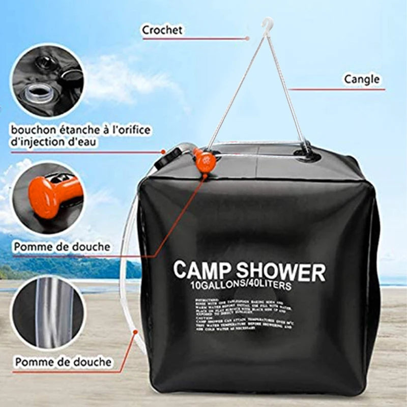 Water Bags Shower Head Solar Power Fast Heating Camping Shower Bag Camping Fishing Hiking Water Storage Bag Bathing Bag