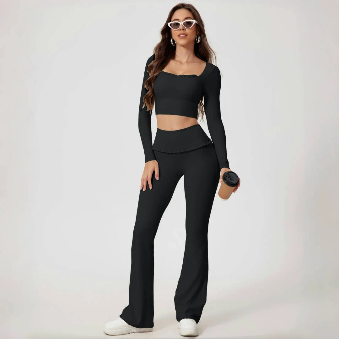 2PCS Set S-XL 6 Colors Naked Square Neck Yoga Set Sports Fitness High Waist Nude Quick-drying Long-sleeved Outdoor Running Workout Clothes Gym Suit