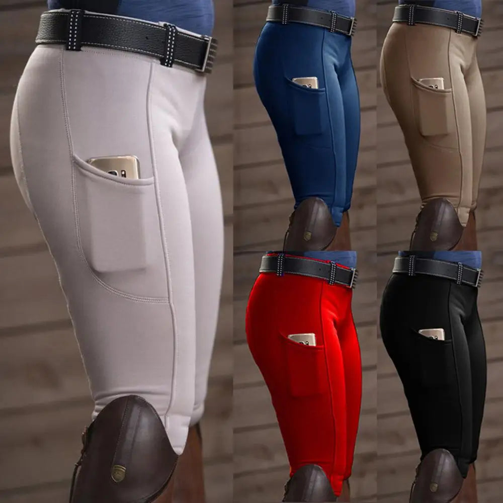 Horse Riding Pants Women Solid Color Pocket Hip Lift Elastic Equestrian Pants Horse Racing Trousers Women clothing