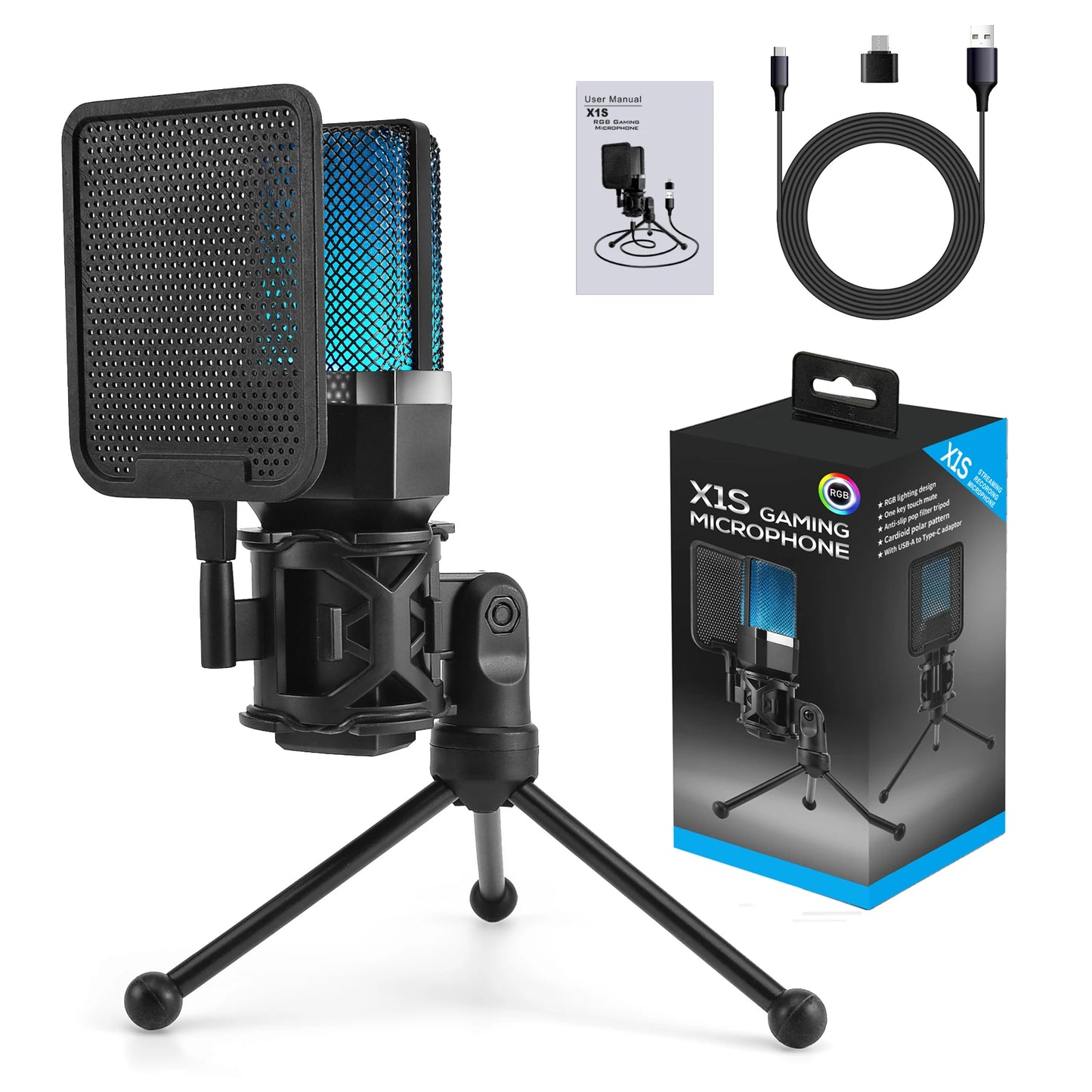 NEW Arrivals Gaming Microphone Professional Condenser Mic PC Laptop Computer Mike RGB USB Wired Studio Streaming Podcast Gamer Karaoke PC YouTube Tik-Tok Kit Electronics Accessories Supplies