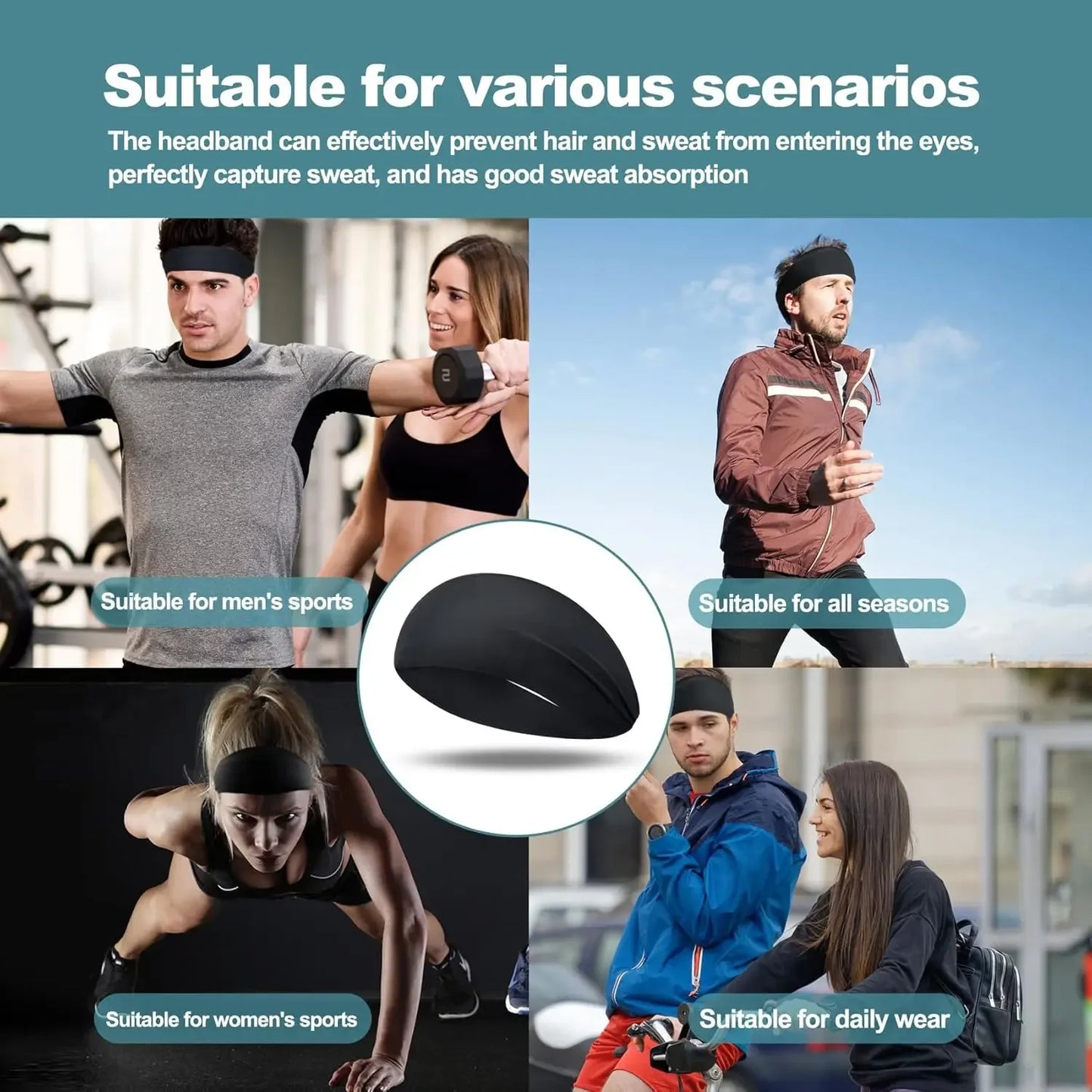 5 PCS Set Women/Men Sports Headband Outdoor Running Fitness Sweatband Elastic Absorbent Sweat Cycling Jog Tennis Yoga Gym Head Band Hair Bandage Sports Accessories