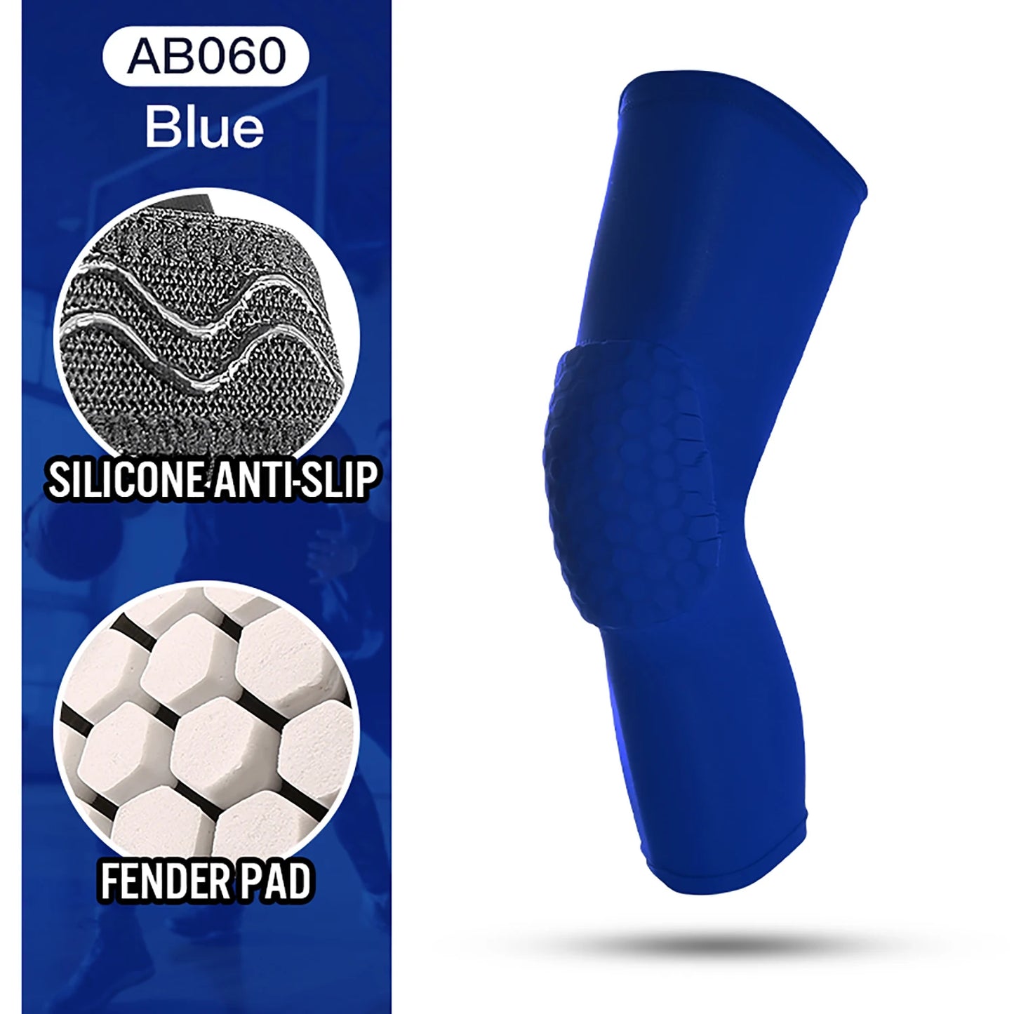 2 PCS Set Blue/Black/White/Red Color Breathable Absorb Sweat Outdoor Running Cycling Tennis Basketball Knee Pad Honeycomb Shockproof Long Leg Sleeves Knee Brace Football Sports Knee Guard
