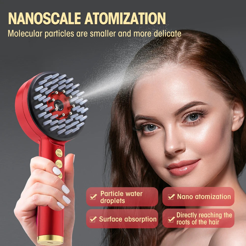 NEW Arrivals EMS Electric Massage Comb Vibration Red Blue Light Therapy Hair Growth Massage Scalp Brush Anti Hair Loss Nano Spray Hair Care Supplies
