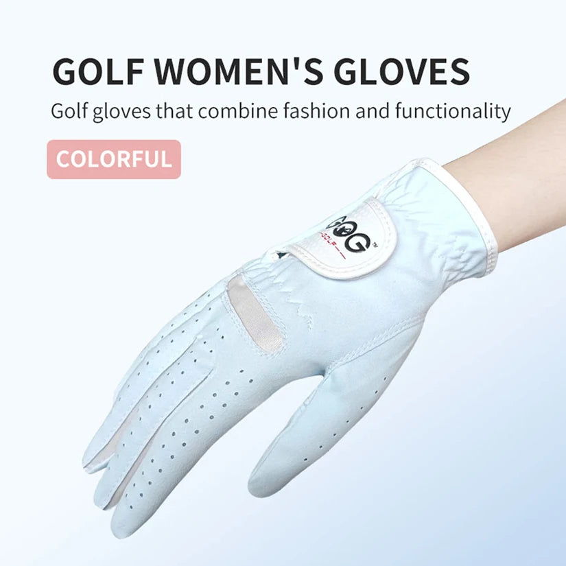 Golf Gloves for Women Lady Girl Professional 1 Pair Pink Blue 2 Colors Fabric Sports Golf Game Ball Tennis Baseball Gift 1Pair