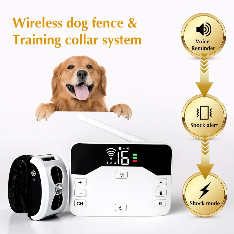 2 IN 1 Wireless Electronic Dog Fence System & Remote Training Collar Beep Shock Vibration and Pet Containment For All Size Puppy