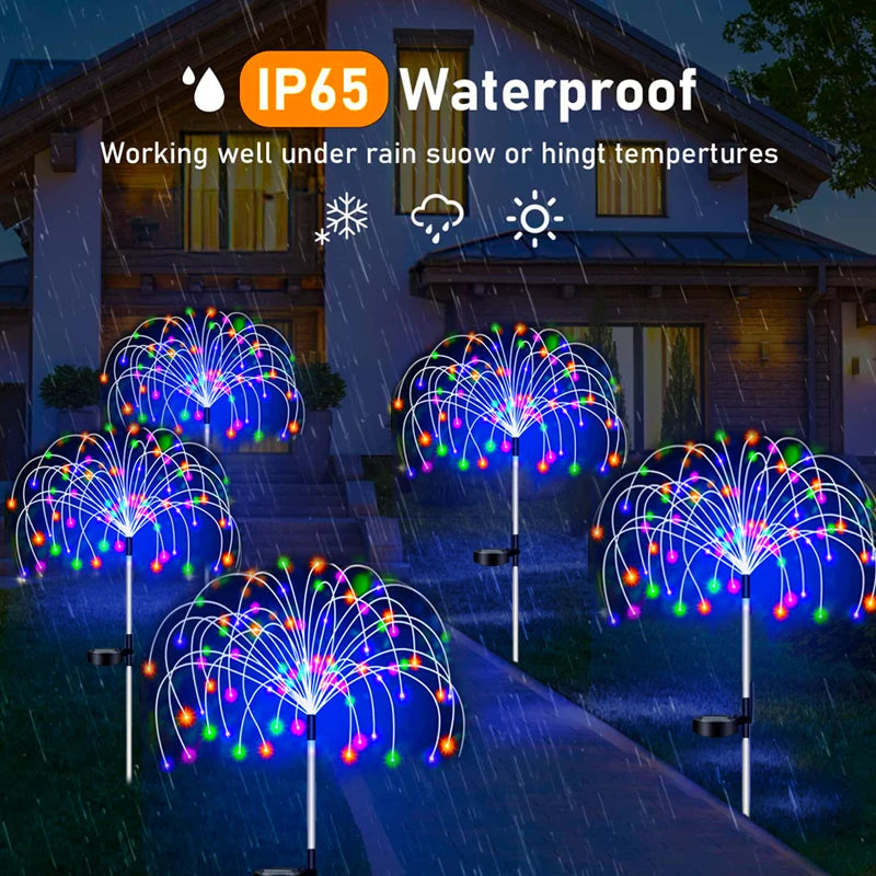 5 PCS Set Solar Firework LED Stake Lights Outdoor Garden Decor Pathway Fairy Light Waterproof Yard Lawn Patio Landscape Decor Solar Lamp