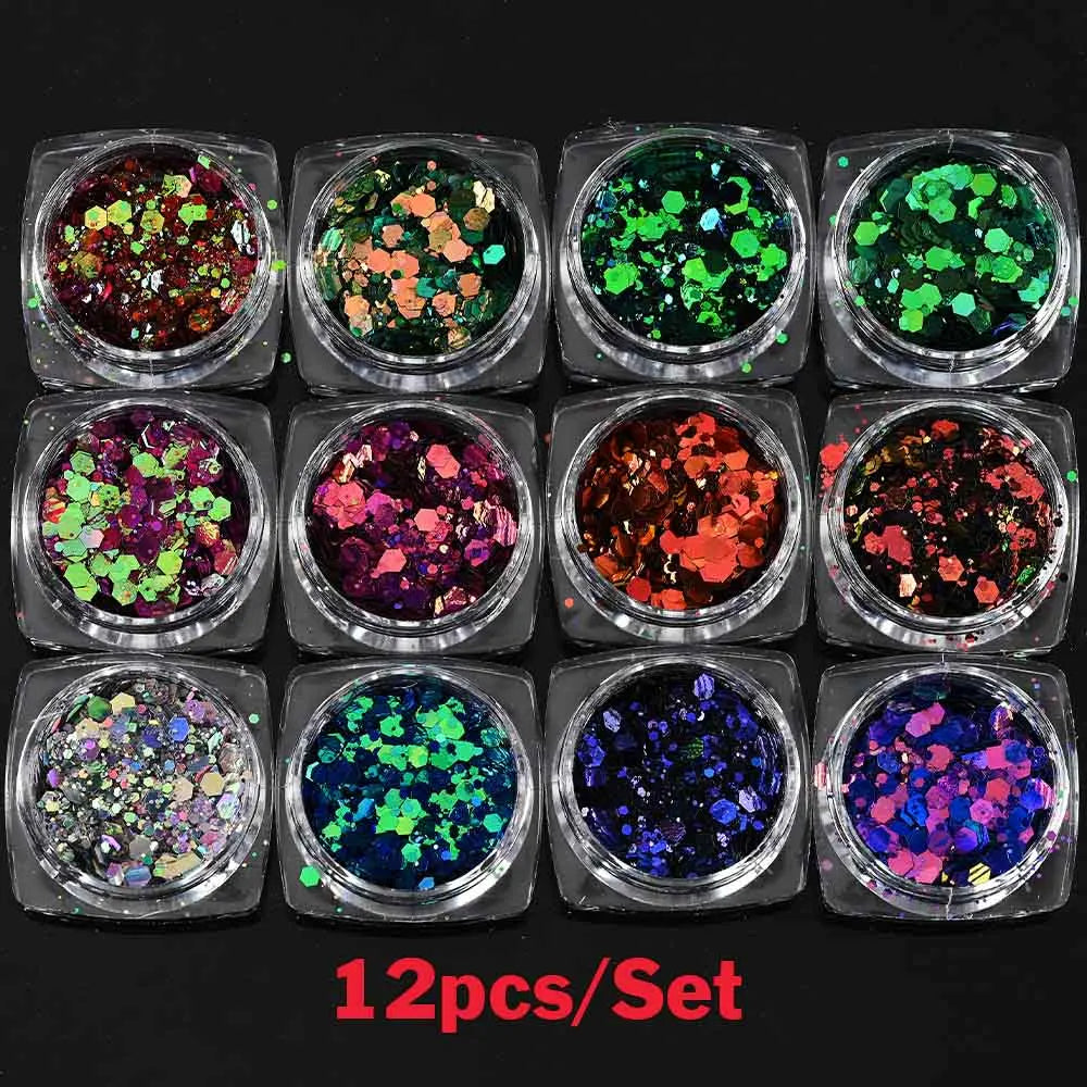 Set Sparkly Holographic Fine Sugar Nail Powder Diamond Chrome Pigment Dust For Gel Polish Glitter Manicure Accessories