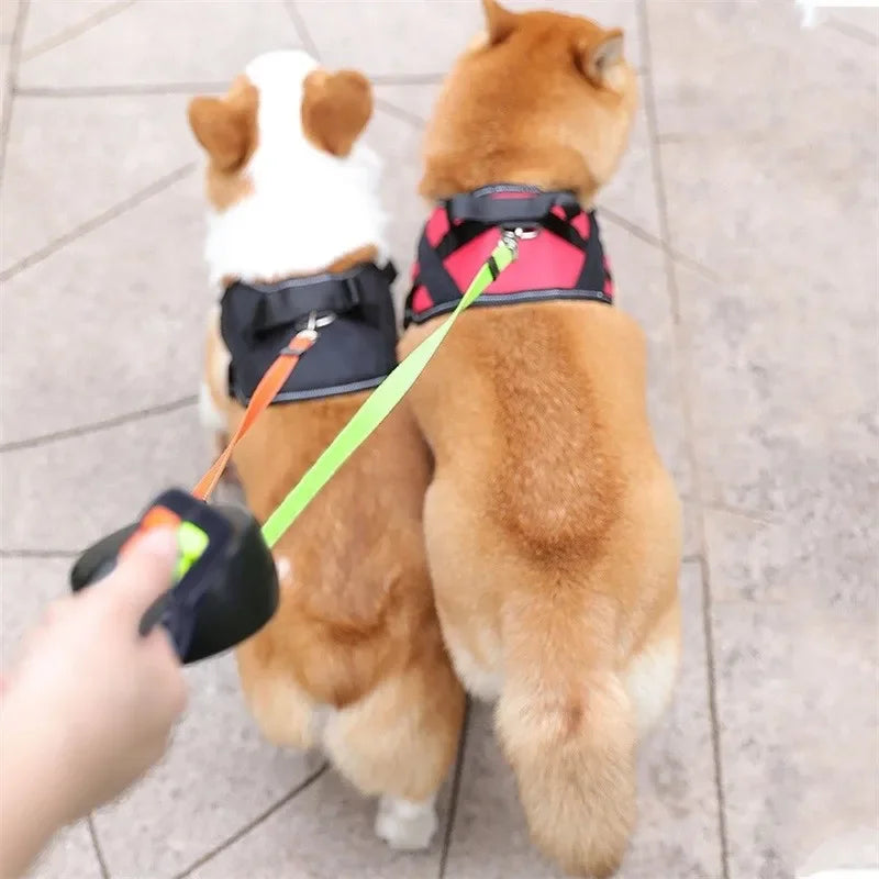 Dual Dogs Pet Leash Ropes Auto Retractable Pet Cat Dog Traction Rope Adjustable Dual Dogs Strap Auto Flexible Dog Pet Leash Rope