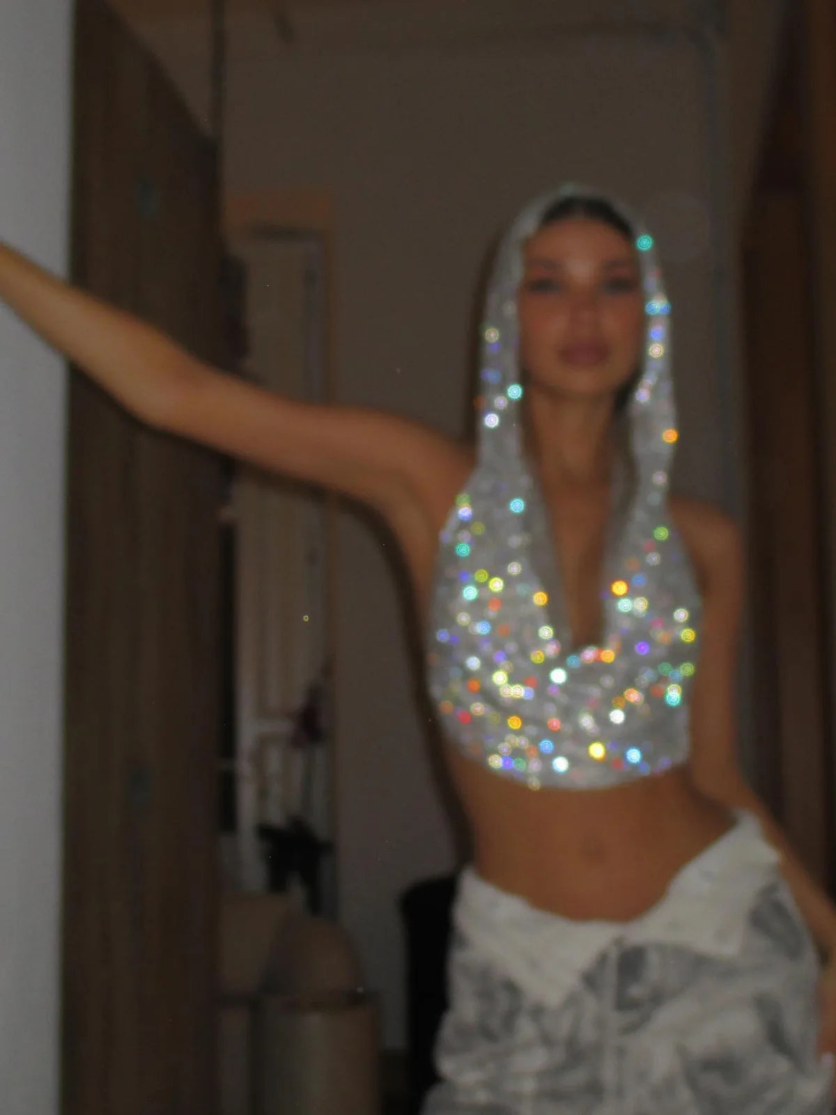 NEW Women Girls Luxury Sexy Mesh See Through T Shirt Shiny Rhinestone Fishnet Hollow Out Crop Top Long Sleeve Beach Cover Up Party Club Tank Tops Female Ladies Luxury Fashion Clothing Supplies