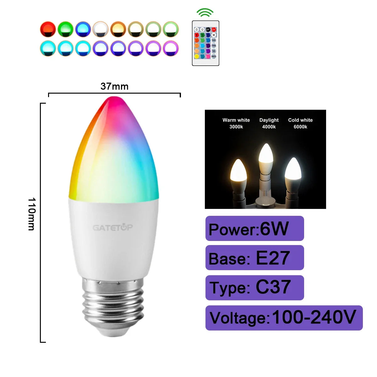 NEW Arrivals 5-10 PCS Set Smart RGB-6000K LED Bulb Spotlight E27 E14 B22 GU10 with Infrared Remote Control, Suitable for Colorful Home Bedroom Living Room Party  Lighting