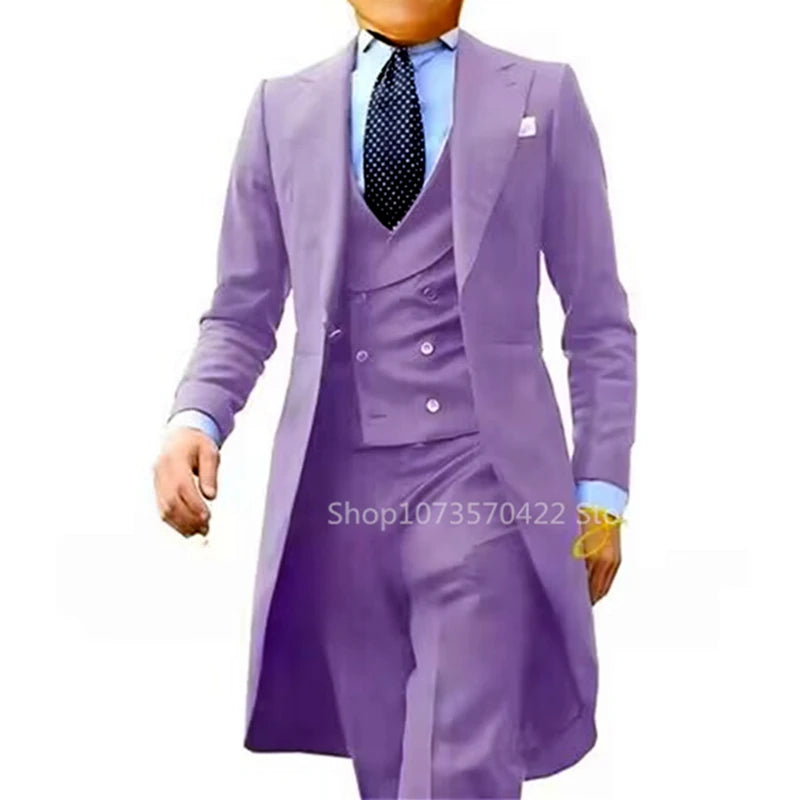 Low-Price Sales are Limited NEW 3PCS Set  7 Colors S-6XL PLUS SIZE Gentleman Luxury Wedding Evening Party Men Long Tail Coat Formal Groom Tuxedos Prom Male Suits Fashion Clothing Set Jacket Pants Vest
