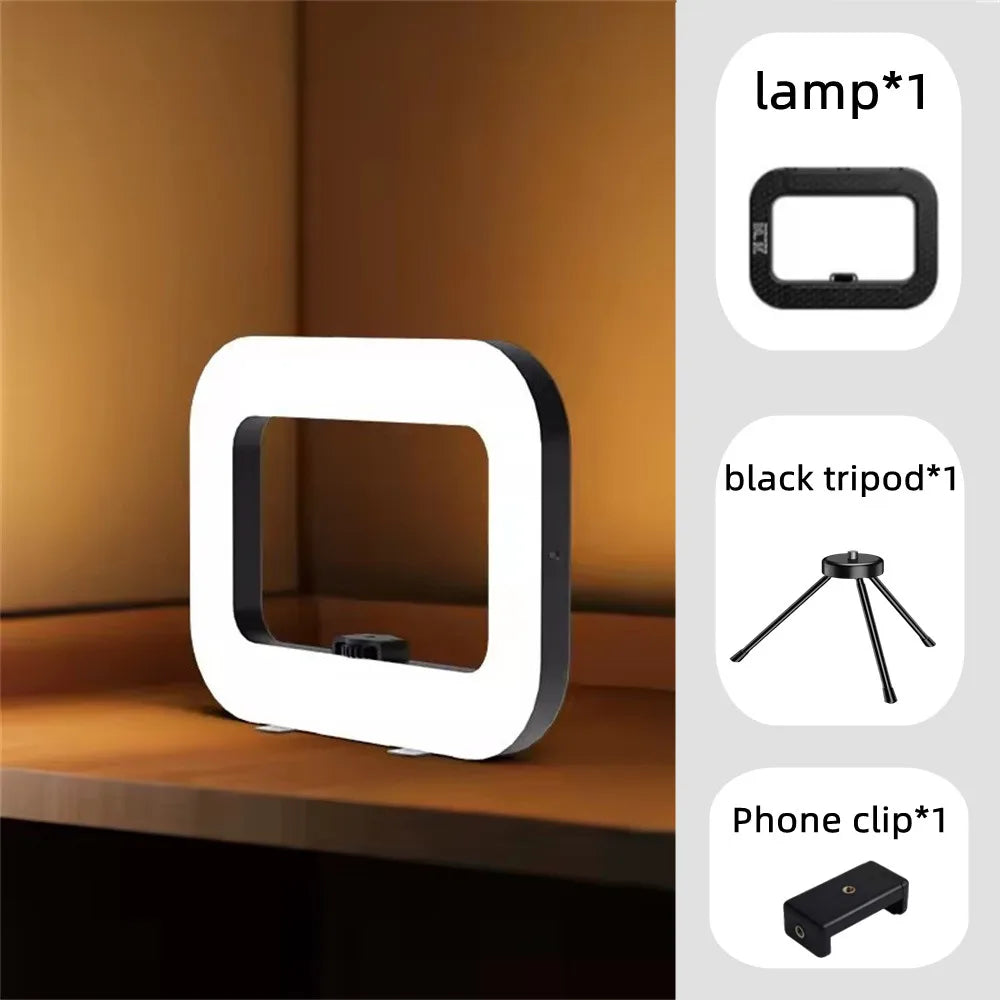 New Pink/Black Color + Tripod Handheld Ring LED Rechargeable Fill light Portable Mobile Phone Live Broadcast Photography Desktop Rabbit Cage Selfie Light
