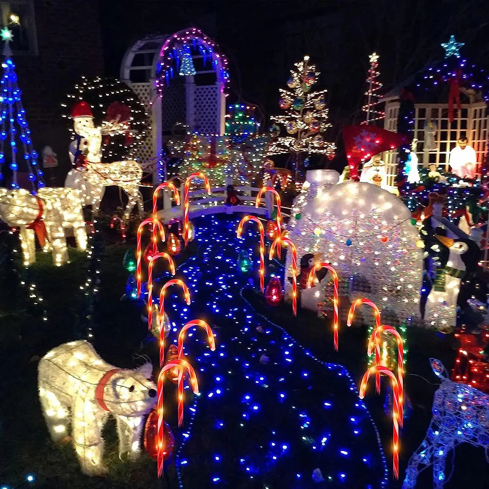 4/5/8 PCS Set Solar Christmas Candy Cane Lights Outdoor Waterproof Christmas Day Light Pathway Marker Candy Lights Garden Passage Decoration
