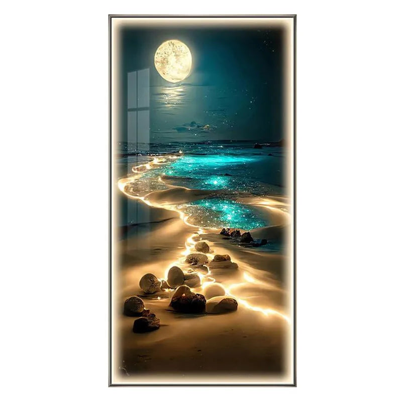 Entrance Decoration Light Painting Moon Corridor Hanging Painting Light Sea Home Living Room Mural Light Ocean Waves Wall Lamp