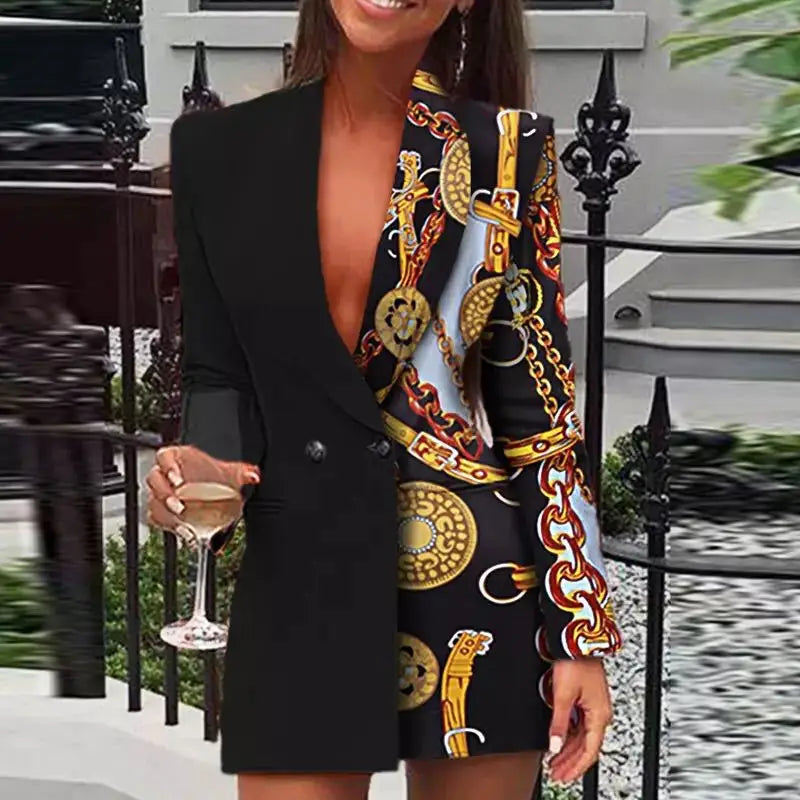 New Arrivals S-2XL 4 Colors  Italian Fashion Sexy Long Sleeve Turn-Down Collar Splicing Button Slim Fit Dress For Women Ladies Luxury Fashion Clothing Supplies
