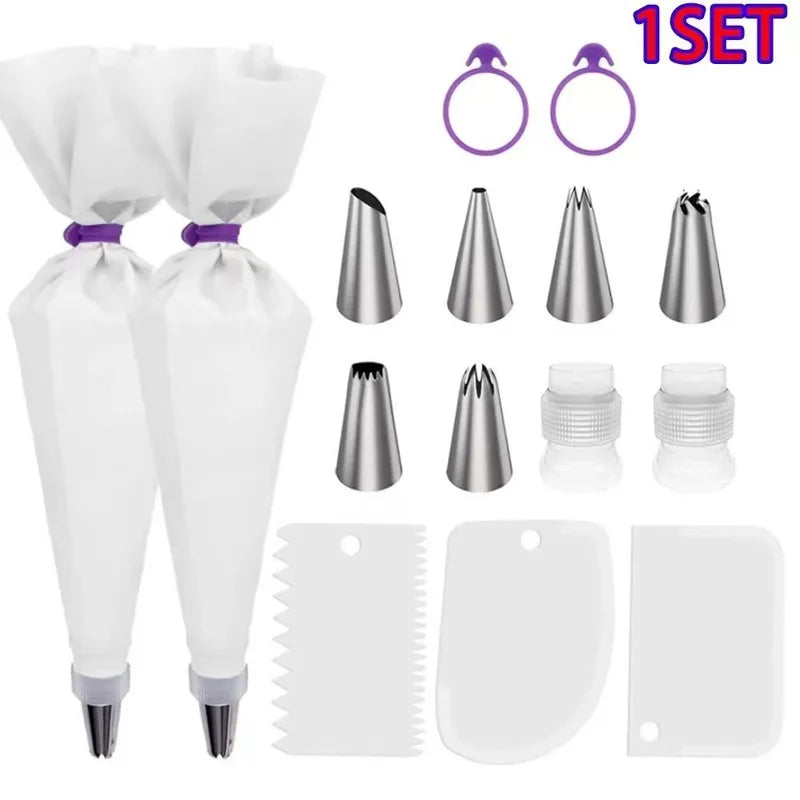 15 PCS Full Set Piping Pastry Bag with Nozzles Set for Confectionery Tips Baking and Bakery Accessories Spatula Smoothing Cake Decoration Tools Cooking Accessories Kitchen Supplies