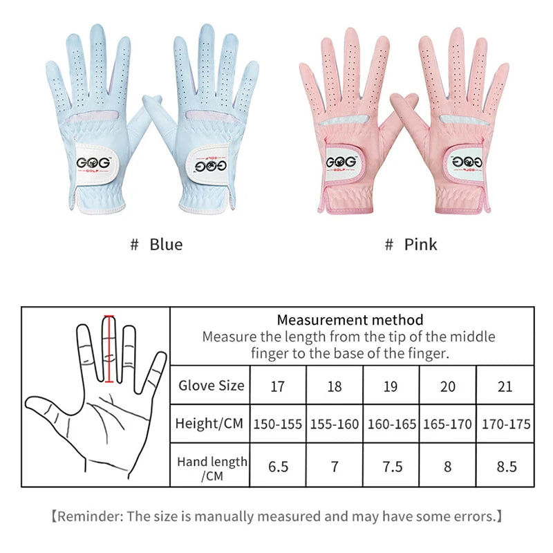 Golf Gloves for Women Lady Girl Professional 1 Pair Pink Blue 2 Colors Fabric Sports Golf Game Ball Tennis Baseball Gift 1Pair