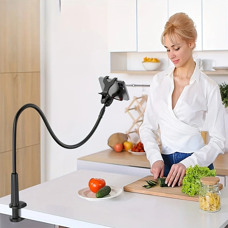 NEW White/Black Color Lazy Bedside Desktop Mobile Phone Clamp Bracket Flexible Long Arm Gooseneck Lazy Person Bracket With Handle Overhead Live Holder Mobile Phones Accessories
