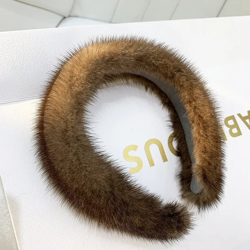 8 Colors  Hot Sale Women Luxury winter 100% Real Mink Fur Headbands High Quality Real Fur Hair Band Lady Fashion Hair Hoop Furry Gift