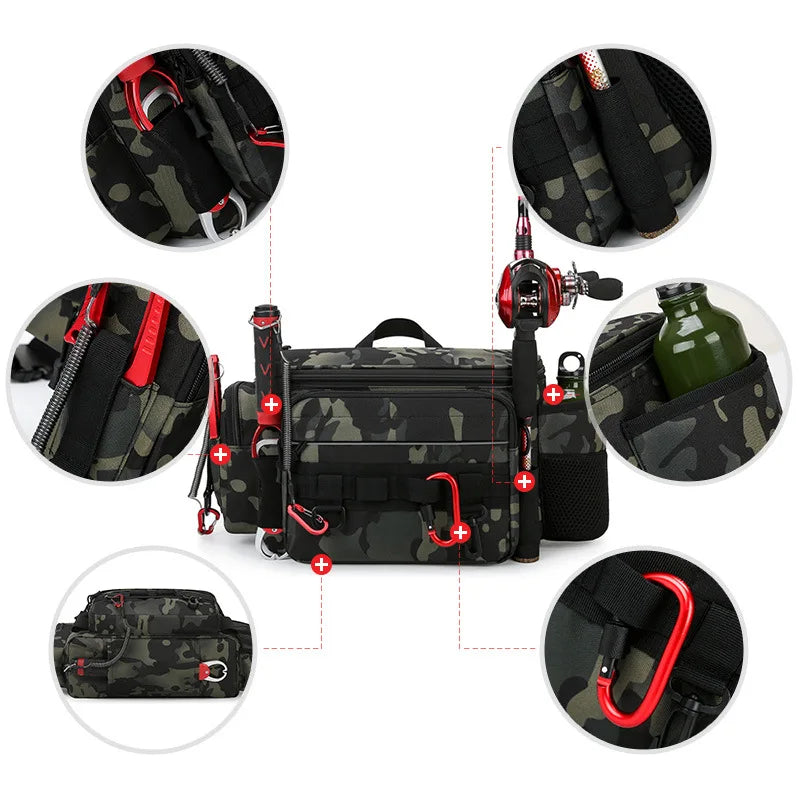 NEW Style Multi-Pockets Thickened Fishing Gear Top Quality Shoulder Bag Portable Fishing Rod Holder Bait Line Box Storage Outdoor Sports Bag Angling