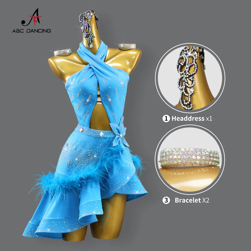 New Arrivals Adults Ladies Girls 2XXS-2XXL  Latin Dance Dress with Jewelry Ornaments Stage Outfit For Women Line Suit Ballroom Competition Dancing Clothes Dancewear skirt Girl Party Costume Prom Customized Ladies Dancing Dres
