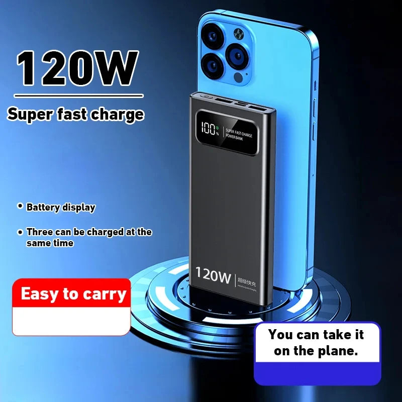 Original Lenovo 120W Super Fast Charging Power Bank 200000mAh Ultra Large Capacity Digital Display Power Bank for iPhone External Battery