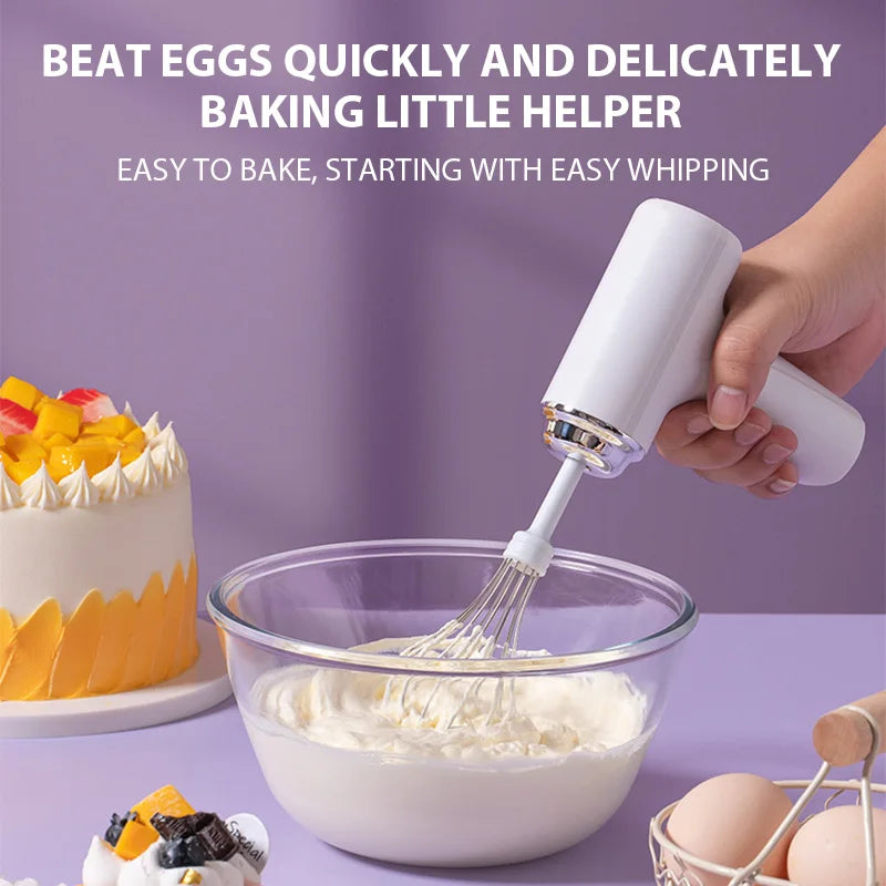 Electric USB-Type C Egg Beater Rechargeable Home Handheld Small Wireless Egg Beater Baking Cream Electric Whip Blender Hand Mixer for Cakes