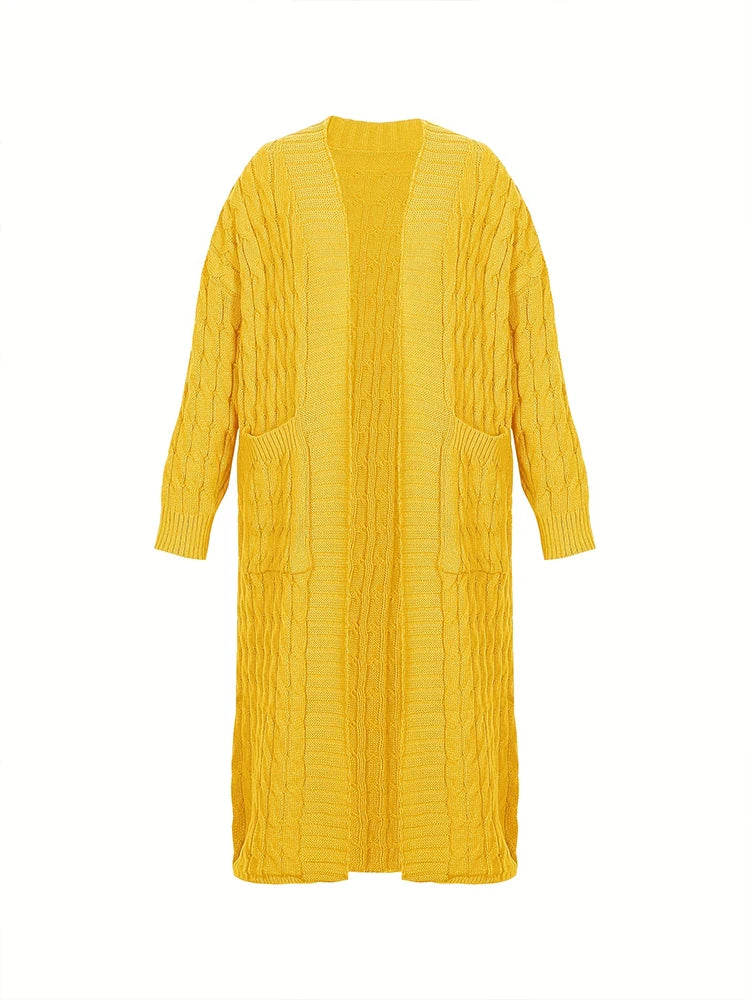 Plus Size Fall and Winter New Women's Solid Color Cardigan, Casual Knit Cardigan with Pockets Commuter Style Sweater XL-5XL