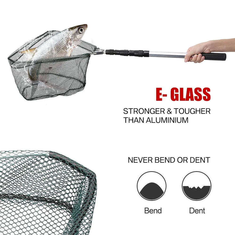 Fishing Landing Net Aluminum Alloy Durable Telescoping Extend to 190cm/130cm/55cm Folding Mesh Safe Fish Catching Releasing Fishing Accessory Sets