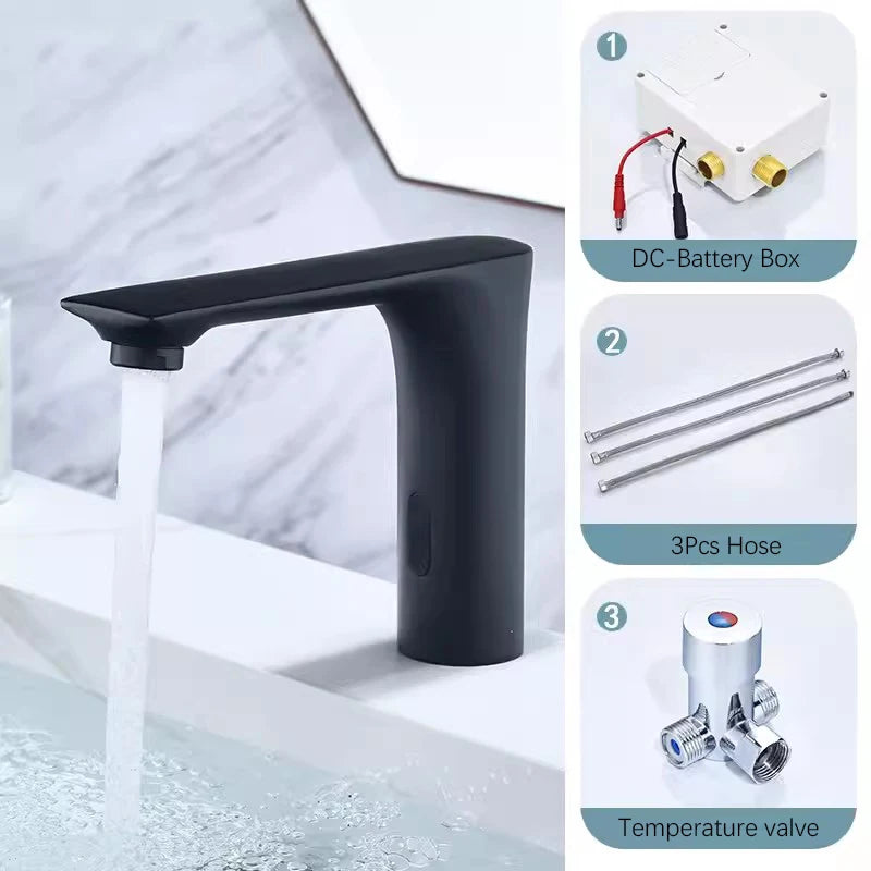 NEW 3 Colors Automatic Sensor Touchless Bathroom Faucet, Modern Basin Faucet for Sink 1 Hole, Waterfall Single Hole Bathroom Sink Faucet Home Bathroom Kitchen Washing Accessories