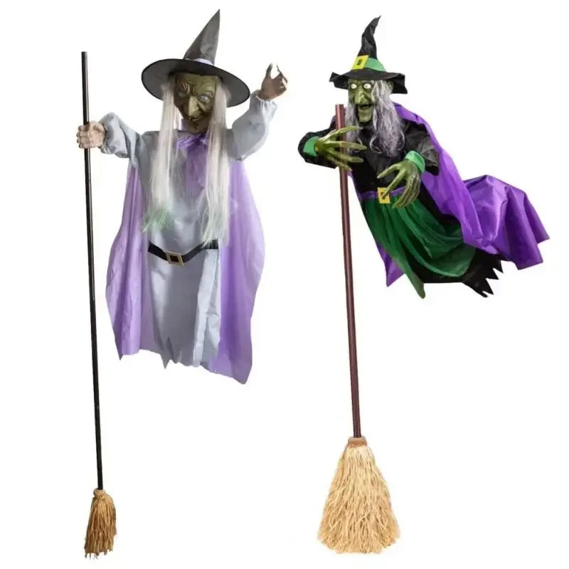 Halloween Flying Witch Decoration Large Hovering Witch Prop with Glowing Eyes Touch the Voice-Activated Scary Sounding Witch