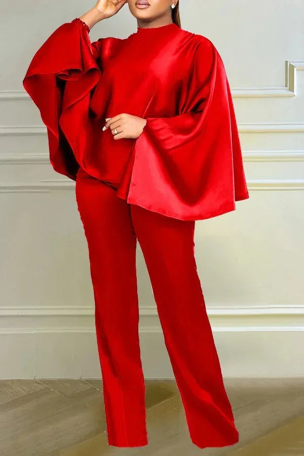 NEW Arrivals 2PCS Set Plus Size 4 Colors Spring Autumn Elegant African Women  Long Cloak Sleeve O-Neck Top Long Pant Matching Sets Evening Birthday Party Dashiki Luxury African Clothing Products