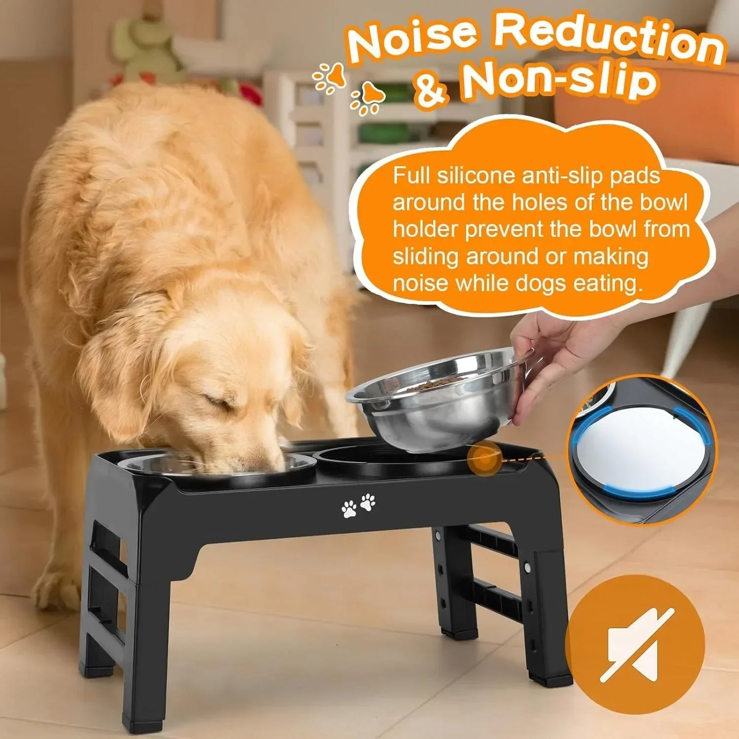 Dog Bowl Non-Slip Dog Feeder for Large Medium Dog Elevated Adjustable Raised Dog Bowl Stand with 2 Stainless Steel Dog Food Bowl