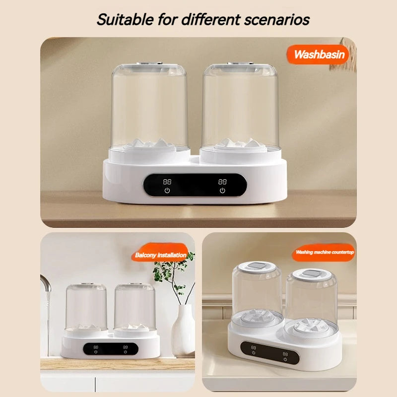 Double Cup Washing Machine for Underwear and Socks, Babies Clothes, Mini Laundry Cup, No Installation Needed, Small and Portable Home Indoor Outdoor Travel Camping Washing Machine