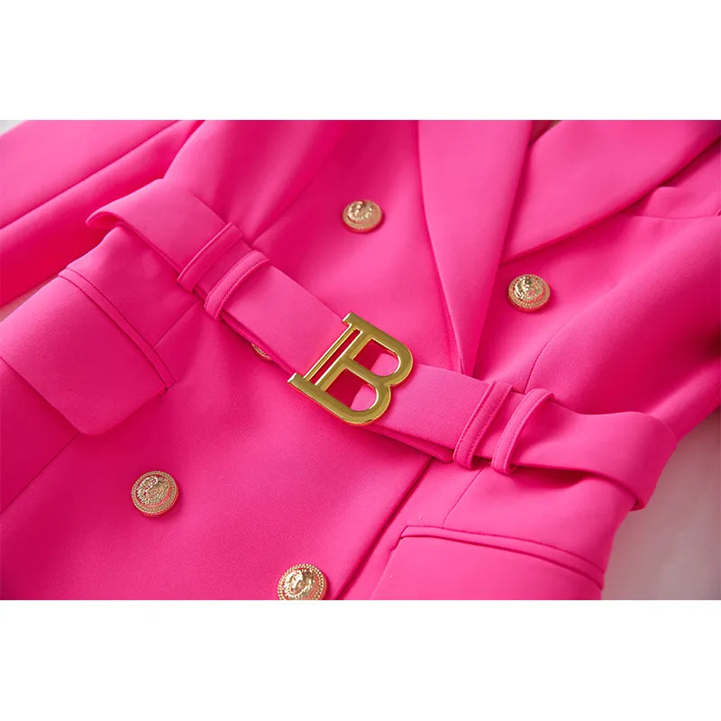 American Style New Autumn Elegant Fluorescent Color Street Lady Blet Blazer Dress Women Quality Chic Dresses