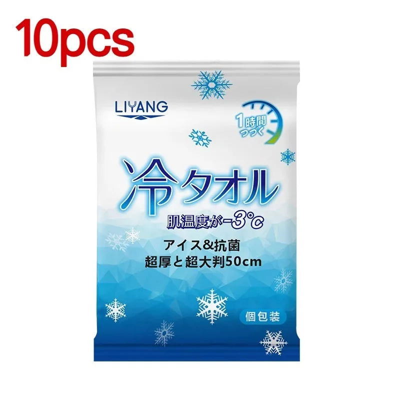1/5/10/20/30/50 PCS Set Korean Extra Large Cooling Wet Towels Instant Ice Cold Refreshing Summer Portable Oversized Sweat Wipes for Adult Sports Cycling Running Outdoor Driving Hiking