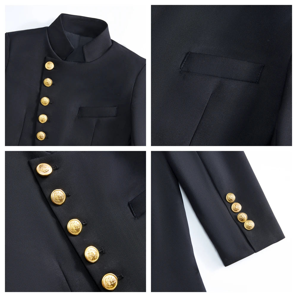 2 PCS Set 3Y-14Y Children Kids' Suit Set: Royal Blue/Black/White Color  Jacket with Gold Buttons & Pants, Wedding Guest Evening Birthday Party Formal Outfit for Boys