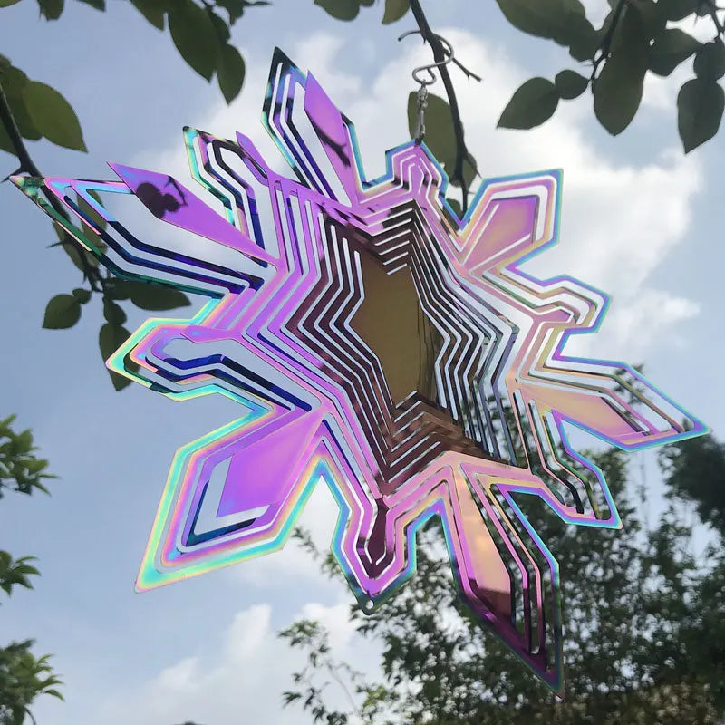 NEW Arrivals 5 Patterns Wind Spinner Chimes Home Garden Outdoor Colorful Metal Mirror Snowflake And Lightning Stainless Steel 3D Rotating Windchime