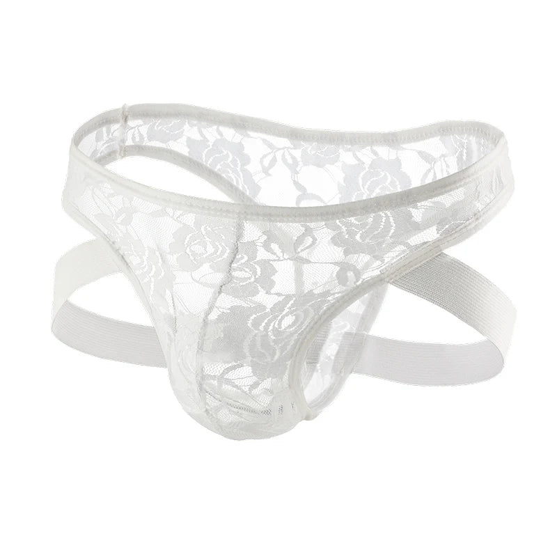 Men's Sexy Underwear Sheer Lace Thong Mini Lingerie Double Butthong Panties Men's Seat Belt Gay Exotic BDSM Fetish Sissy Bikini