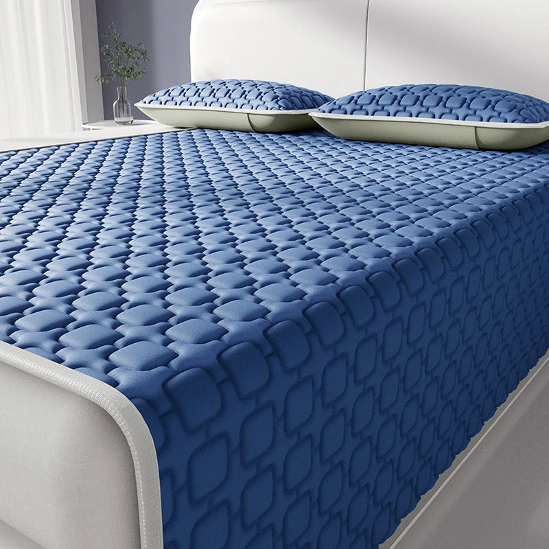 3 PCS Set New Summer Cooling Thicken Natural Latex Filling Summer Mat for Bed Cooling Feel Mattress Cover Bed Pad Pillowcase Ice Silk Bedsheet Set Home Bedding Supplies