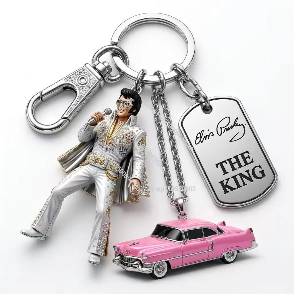 Michael Jackson and Elvis Presley 43rd Anniversary Metal Keychain Michael Jackson Keychain Flag Skull Shaped Personalized Car Trendy Accessories
