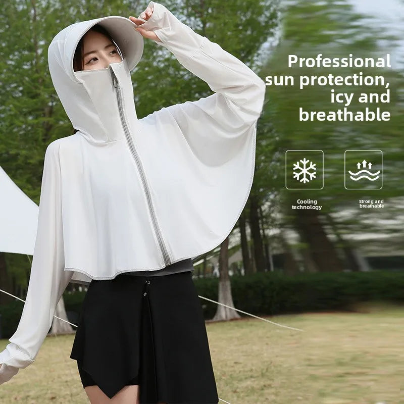 1/2/4 PCS Ice Silk Set 5 Colors Women's UV Protection Cape Hoodie Ice Silk Breathable Sun Shirt Spring Summer Loose Fit Jacket for Outdoor Hiking Sun Protection