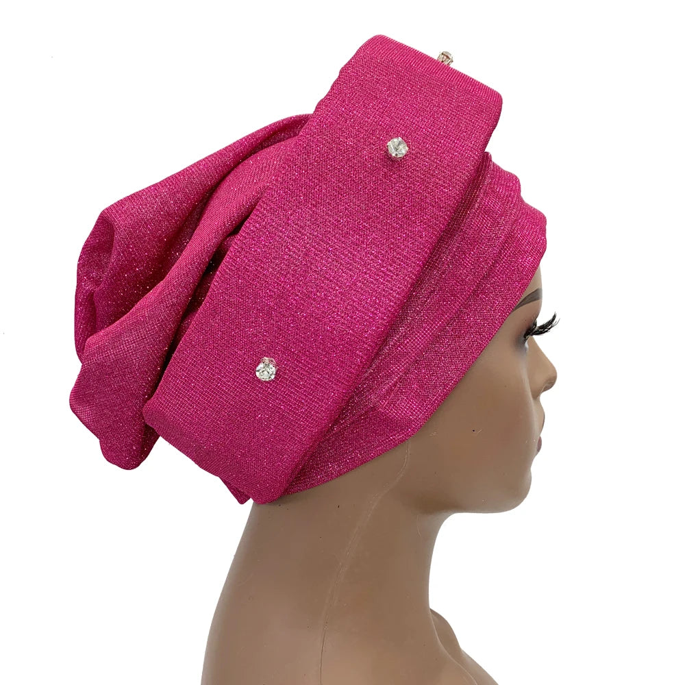 Luxury Rhinestone Turban Hat for Women Glitter African Wrap Head Headgear Nigeria Auto Gele Headtie Turbante Mujer
