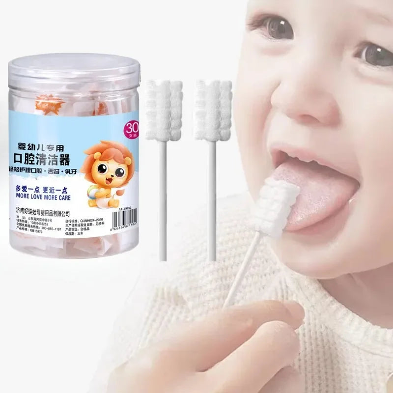 30 PCS Set Baby Oral Cleaner Baby Teeth Brush Newborn Gauze Tongue Coating Brush Infant Cleaning Dry Wet Stick Tongue Scraper Baby Care Hygiene Supplies